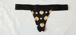 Rue 21 Women&#39;s Thong Panties MEDIUM W Stretchy Waistband Black W Peaches - £8.22 GBP