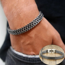 Vnox Vintage Oxidized Cool Double Curb Chain Bracelets for Men Stainless Steel P - £12.27 GBP