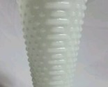 Vintage  White Milk Glass Hobnail Trumpet Vase Tall Ruffled Edge - $14.95