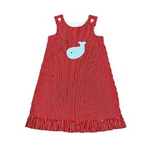 Girls Jumper Dress Size 4 La Jenns Red White Stripes Whale Applique Vintage NICE - £9.38 GBP