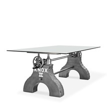 KNOX II Adjustable Dining Table - Industrial Iron Base - Elegant Glass Top - £4,923.96 GBP