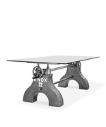 KNOX II Adjustable Dining Table - Industrial Iron Base - Elegant Glass Top - £5,005.36 GBP