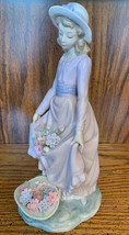 New Lladro #5027 &quot;Flowers In The Basket&quot; in Dress Girl w/ Hat Figurine Rare 10” - £315.37 GBP