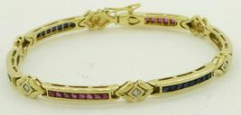 7Ct Princess Cut Sapphire Emerdal Ruby Tennis Bracelet 14K Yellow Gold Over - £124.71 GBP