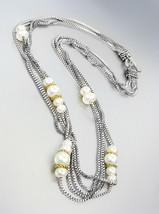 NEW Multistrands Genuine Pearls Silver Box Chain Cables Toggle Necklace - $29.99