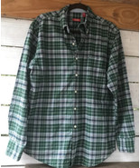 Vtg Izod Men’s M Plaid Shirt L/S Button Down w/ 2 spares Green Blue Cotton - $26.77 CAD