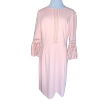 Ivanka Trump 3/4 Bell Sleeve Sheath Dress Womens Size 8 Pink Blush Perforated - £30.05 GBP