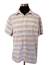 ROWM Shirt Men&#39;s Size XL Multicolor Horizontal Stripes Button Front Short Sleeve - £16.51 GBP