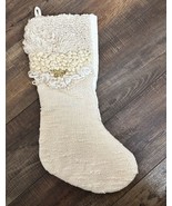 World Market Neutral Boho Bohemian  Ivory Cream Gold Christmas Stocking ... - $371.20 MXN