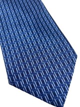 Bachrach Italian Silk Necktie Tie Blue Textured Grid Geometric Print Tex... - $37.25