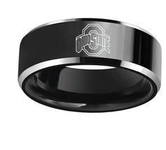Ohio State Buckeyes Football Black Titanium Steel Men Sport Ring Band Size 6-13 - £17.39 GBP