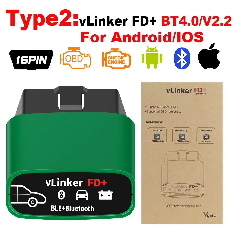 Vgate vLinker FD+ ELM327 Bluetooth-compatible 4.0 FORScan wifi OBD2 Car Diagnost - £90.63 GBP