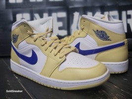 Jordan 1 Mid Lemon Yellow/White/Blue Sneakers Shoes BQ6472-701 Women 12 ... - £94.63 GBP