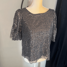 Anthropologie Maeve Sequined Blouse Top, Dark Gray, Size Small, Nwot - £50.93 GBP