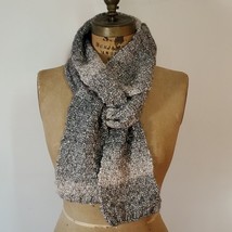 Handmade Grey Scarf 74&quot; x 5&quot; Waffle Stitch Ombre Soft Skinny Long Tie - £30.55 GBP