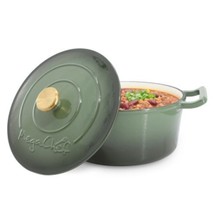 MegaChef 5.3 Quarts Round Enameled Cast Iron Casserole w Lid in Thyme Green - $81.76