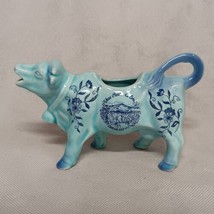 Ceramic Blue Flowal Cow Creamer Pikes Peak CO 3.75&quot; Tall x 6.25&quot; Long - £19.48 GBP