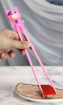 Pink Ribbon Miss Piggy Pig Reusable Training Chopsticks Set With Silicon... - £7.18 GBP