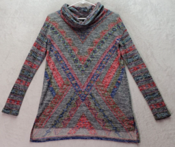 Derek Heart Sweater Womens Medium Gray Multi Long Sleeve High Low Slit Cowl Neck - £16.80 GBP