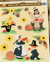 Thanksgiving Fall Vinyl Static Window Clings Pilgrim Indian Pumpkin Sunflower - £6.73 GBP