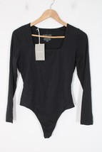 NWT Everlane M Black Long Sleeve Supima Cotton Square Neck Thong Bodysuit Top - £24.35 GBP