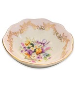 Vintage Porcelain Scalloped Bowl Hand Painted Floral Bouquet Gold Trim 3” - £11.57 GBP