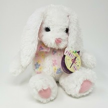 FIRST &amp; MAIN WHITE BUNNY RABBIT E7003 FLOWER BOW STUFFED ANIMAL PLUSH TO... - £29.54 GBP