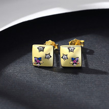 925 Silver Square Earrings Five Star Zirconium Korean Style Fashion Trendy - £15.68 GBP