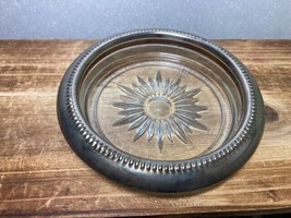 Art Deco Clear Italian Sunburst Glass Silver Plate Round Coaster 4&quot; - $9.05