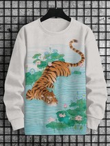 Men&#39;s Lotus Pond Tiger Art Print Casual Sweatshirt - $533.02 MXN