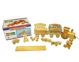 Wood Train Set Levco Toys Blocks Animals Trainabile World Educational Pullable - £11.95 GBP