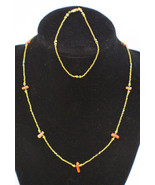 Beautiful Vintage Artisan Gold Plate Bead And Bamboo Coral Necklace Brac... - £38.94 GBP