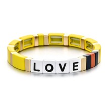 ZMZY Bohemian Handmade Elastic Stretch Stack Bangle Cuff Square Tile Metal Alloy - £11.19 GBP