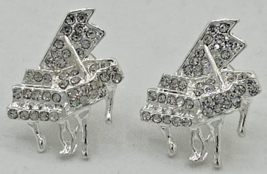 Silver Tone Rhinestone Detail Piano Stud Earrings Fashion Jewlery SKUPB89 - £7.82 GBP