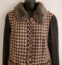 Vtg Cabi Women&#39;s Sweater Jacket Blazer Zip Up Faux Collar Houndstooth Size 14 - £38.72 GBP