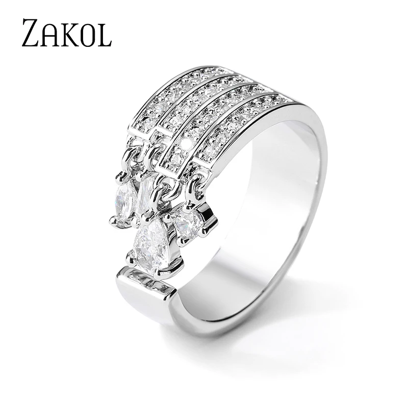Brand Fashion Multilayer Water Drop CZ Zirconia Engagement Open Rings for Women  - £11.87 GBP