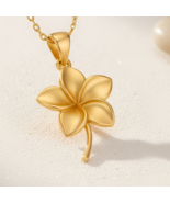 Plumeria Flower Pendant Necklace | 14K Gold Plated Sterling Silver Jewel... - $44.00