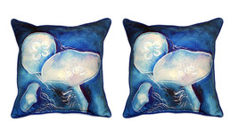 Pair of Betsy Drake Blue Jellyfish Large Indoor Outdoor Pillows 18x18 - £69.91 GBP