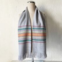 Fringed Woven Scarf Grey Orange Green Acrylic Ecuador Handcrafted Inca I... - $18.95