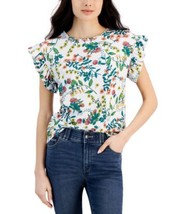 Nautica Jeans Womens Crewneck Flutter-Sleev Bright White Multi M - $12.00