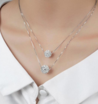 Sterling Silver Plated Double Crystal Ball Choker Necklace - £12.59 GBP