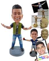 Personalized Bobblehead Rocking cool dude wearing black t-shirt and ripped jeans - £68.00 GBP