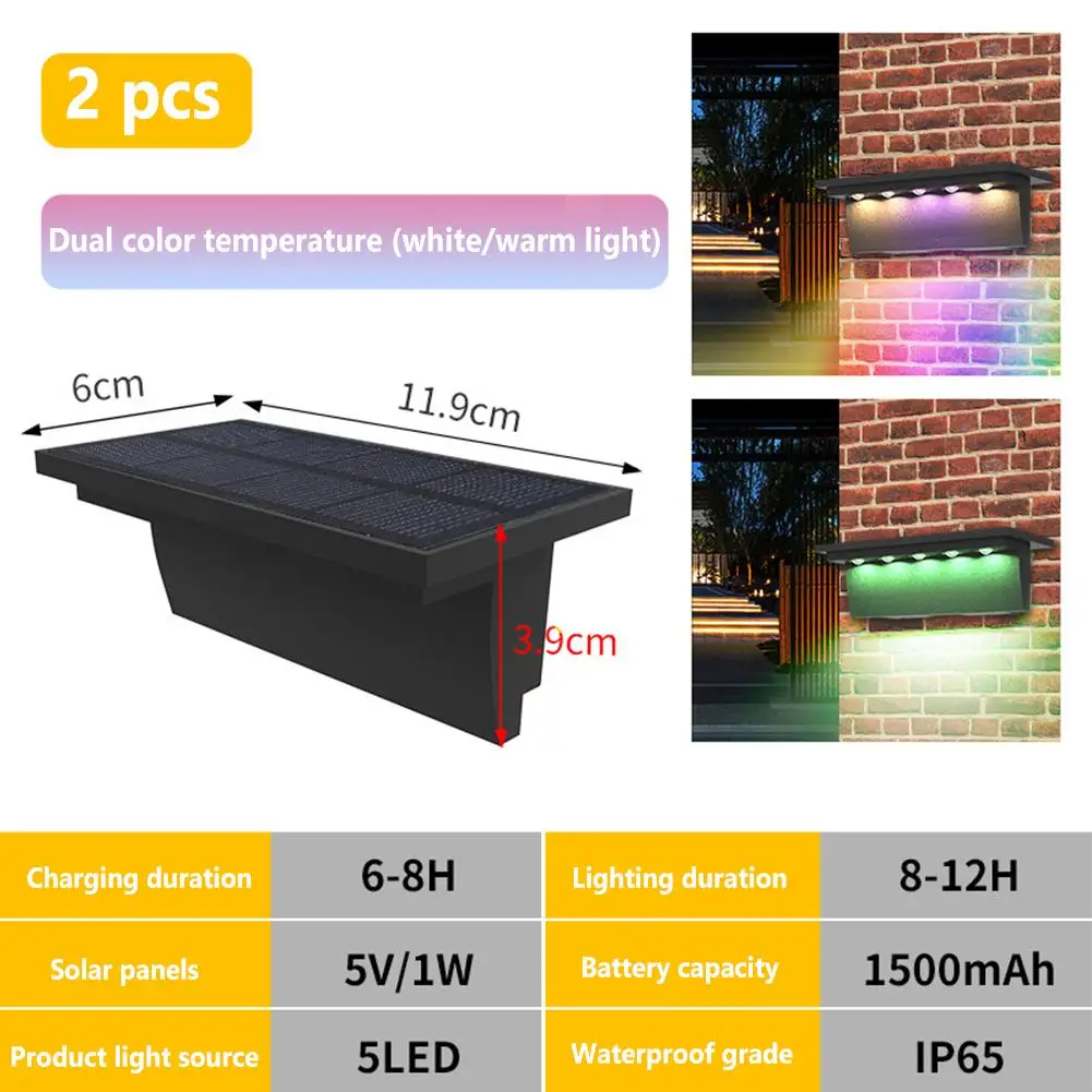 2pcs Led Solar Wall Lights Outdoor Ip65 Waterproof scape Garden Light For Patio  - £149.55 GBP