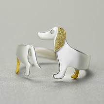 Real 925 Sterling Silver Cute Dachshund Dog Adjustable Rings for Women Original  - £21.37 GBP