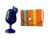 Barbie doll Orange Striped clutch purse with Blue Drink Glass lot of 2 - £3.76 GBP