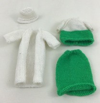 Barbie Crochet Green and White 4pc Lot Clothing Outfit Set 80s 90s Handmade Hat - £11.82 GBP