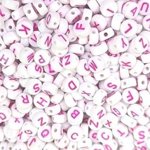50 Letter Beads Alphabet Beads Coin Bulk Wholesale Assorted lot 7mm White Pink - £5.51 GBP