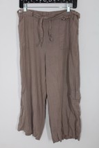 Bryn Walker L Mauve Brown Linen Crop Pull On Belt Pocket Pants Lagenlook - £19.74 GBP
