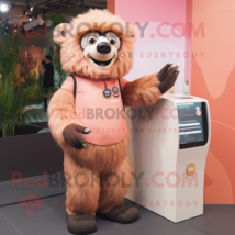 Peach Sloth Bear mascot costume character dressed with a Sheath Dress and Smartw - $1,289.00