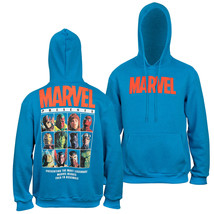 Marvel Brand Text Puff Print Hoodie With Character Line Up Back Print Blue - £25.15 GBP